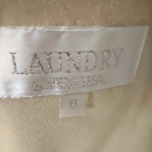 LAUNDRY Metallic Maxi Dress Size 6 Gold Lame Stretch Knit Sexy Bodycon Side Slit - Picture 10 of 12